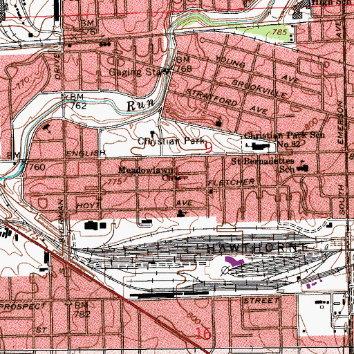Topographic Map of Meadowlawn Christian Church, IN