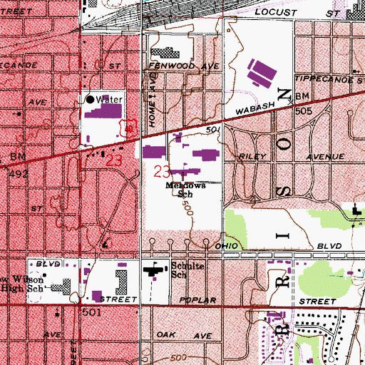 Topographic Map of Meadows Elementary School, IN