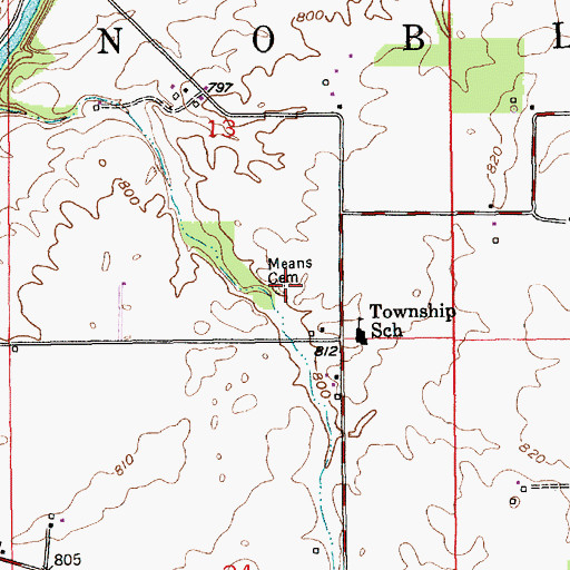 Topographic Map of Means Cemetery, IN