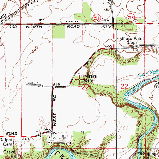 Topographic Map of Mears Cemetery, IN