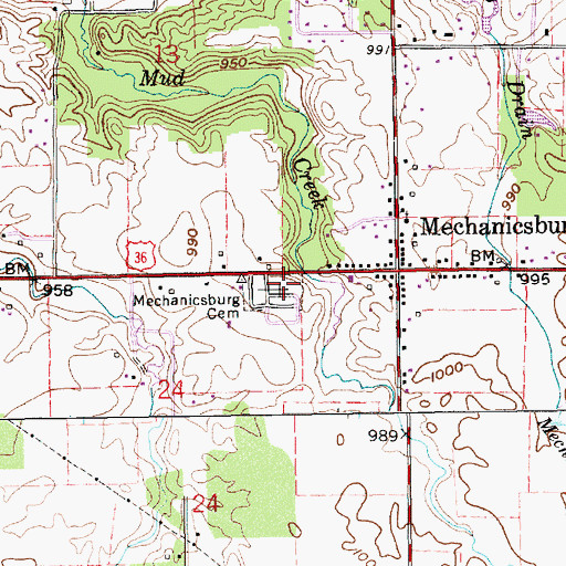 Topographic Map of Mechanicsburg Cemetery, IN