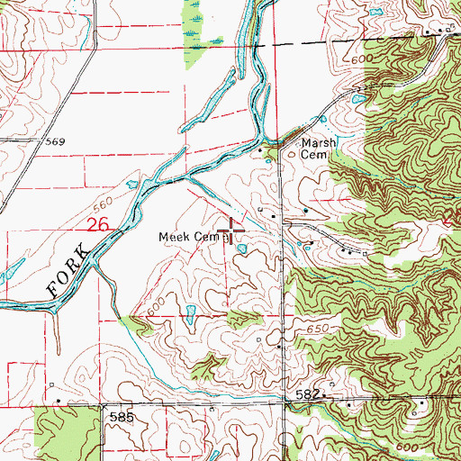 Topographic Map of Meek Cemetery, IN