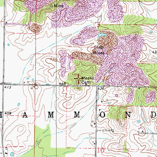 Topographic Map of Meeks Cemetery, IN
