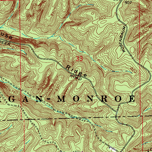 Topographic Map of Meetinghouse Ridge, IN