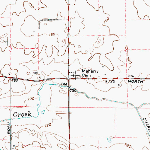 Topographic Map of Meharry Cemetery, IN