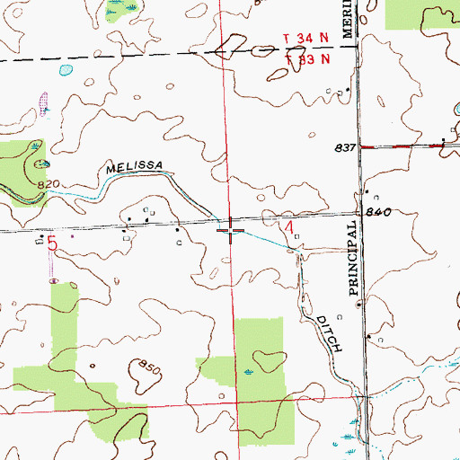 Topographic Map of Melissa Ditch, IN