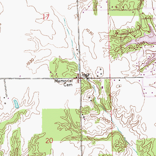 Topographic Map of Memorial Cemetery, IN