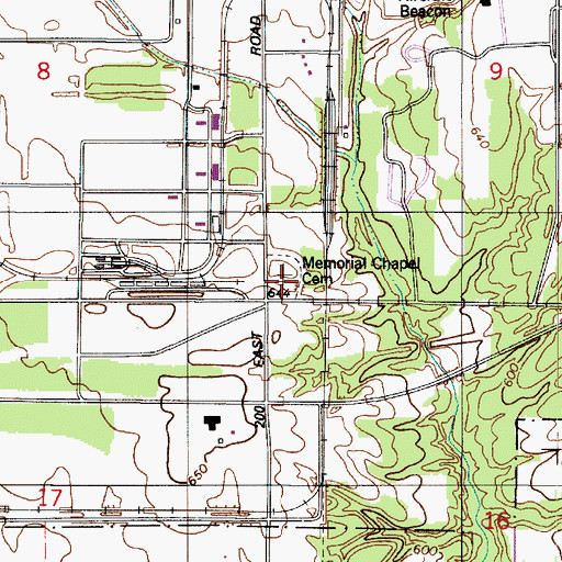 Topographic Map of Memorial Chapel Cemetery, IN