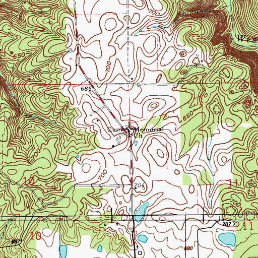 Topographic Map of Memorial Church, IN