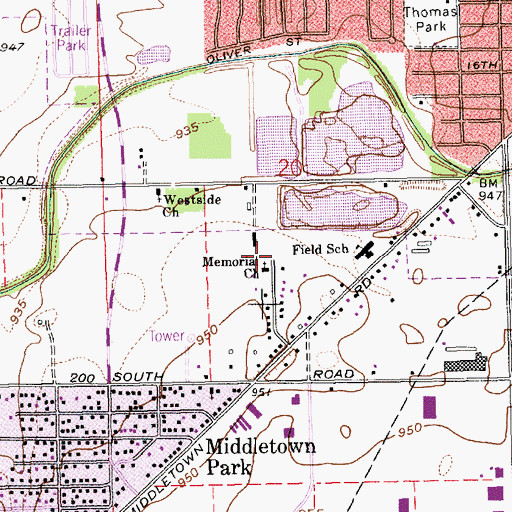 Topographic Map of Memorial Church, IN