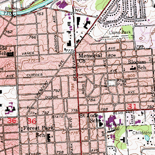 Topographic Map of Memorial Church, IN