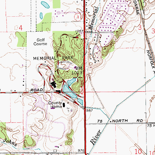 Topographic Map of Memorial Creek, IN