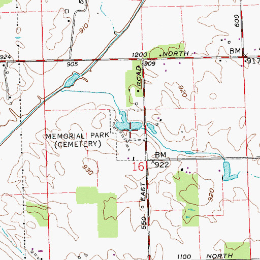 Topographic Map of Memorial Park, IN
