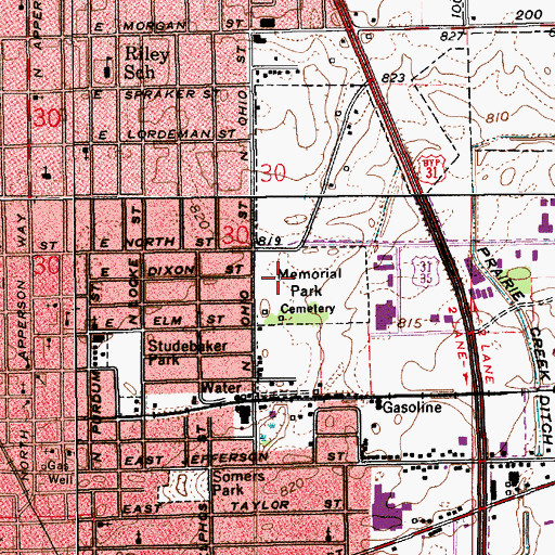 Topographic Map of Kokomo Memorial Park, IN