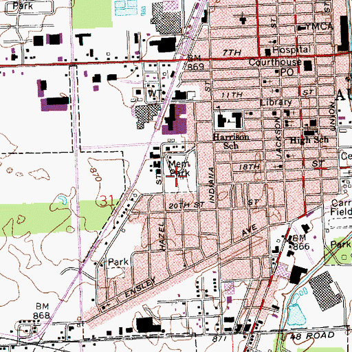Topographic Map of Memorial Park, IN