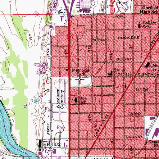 Topographic Map of Memorial Park, IN
