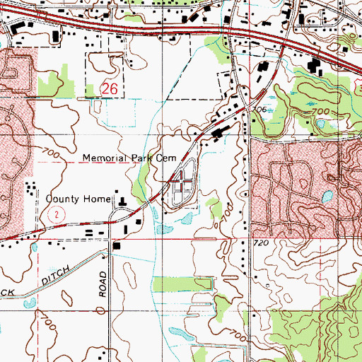 Topographic Map of Memorial Park Cemetery, IN