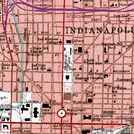 Topographic Map of Memorial Plaza, IN