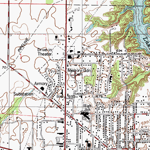 Topographic Map of Memory Garden Cemetery, IN