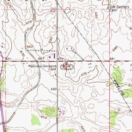 Topographic Map of Memory Gardens Cemetery, IN