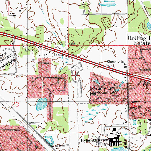 Topographic Map of Memory Lane Memorial Cemetery, IN