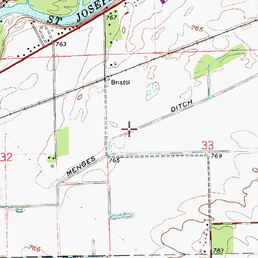 Topographic Map of Menges Ditch, IN