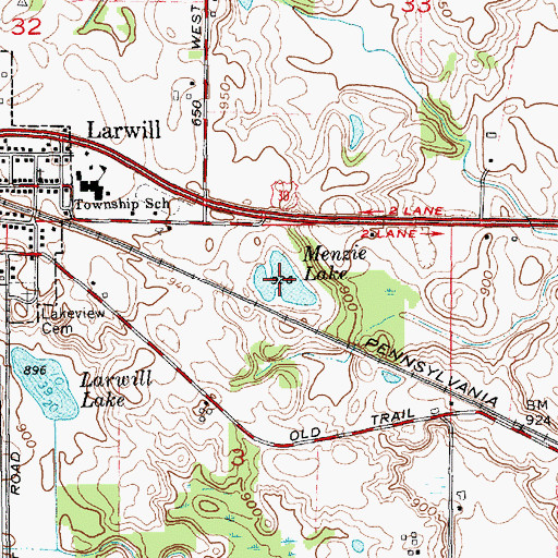 Topographic Map of Menzie Lake, IN