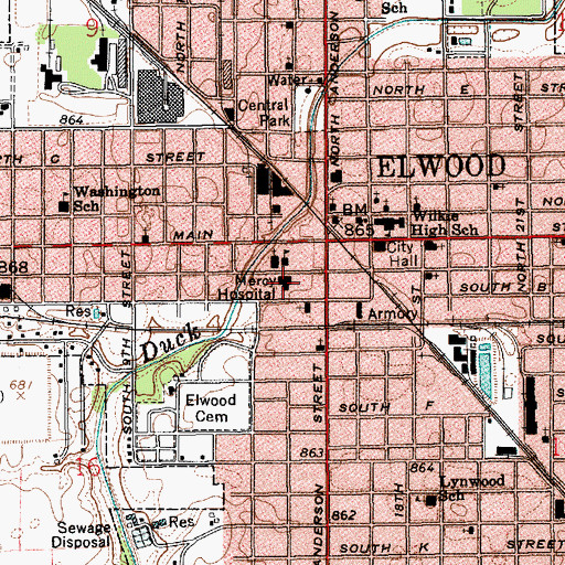 Topographic Map of Saint Vincent Mercy Hospital, IN