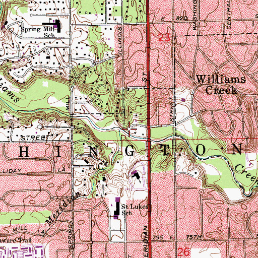 Topographic Map of Meridian Creek, IN