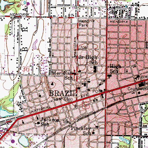Topographic Map of Meridian Street Elementary School, IN