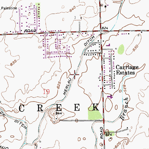 Topographic Map of Merlau Ditch, IN