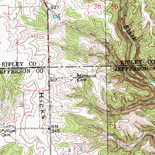 Topographic Map of Mermoud Cemetery, IN