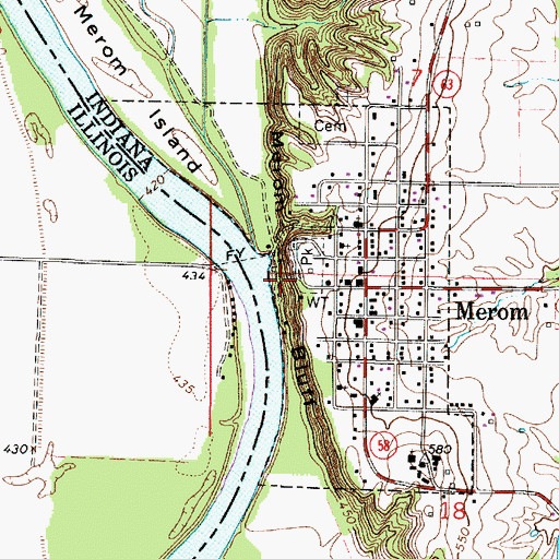 Topographic Map of Merom Bluff, IN