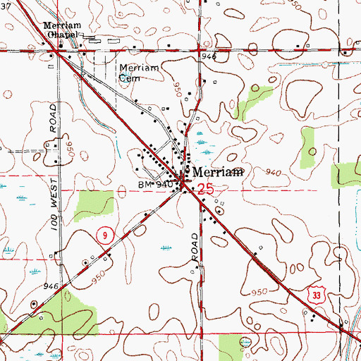 Topographic Map of Merriam, IN