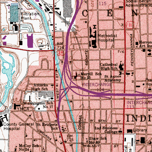 Topographic Map of Merrill School Number 25 (historical), IN