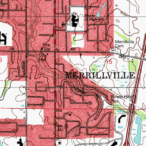 Topographic Map of Merrillville, IN