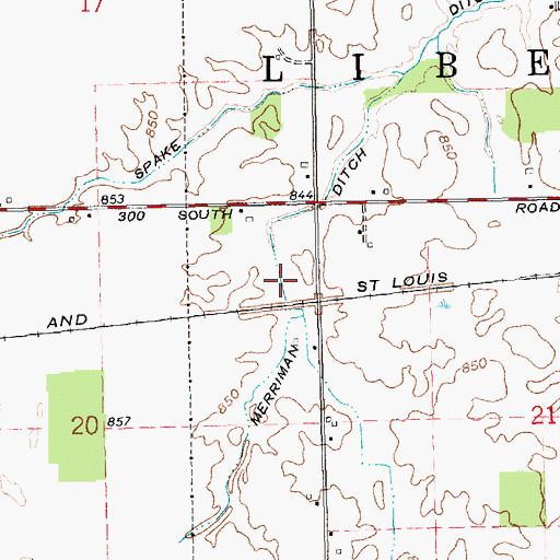 Topographic Map of Merrima Ditch, IN