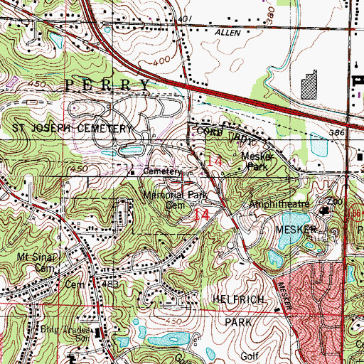 Topographic Map of Mesker Park Cemetery, IN