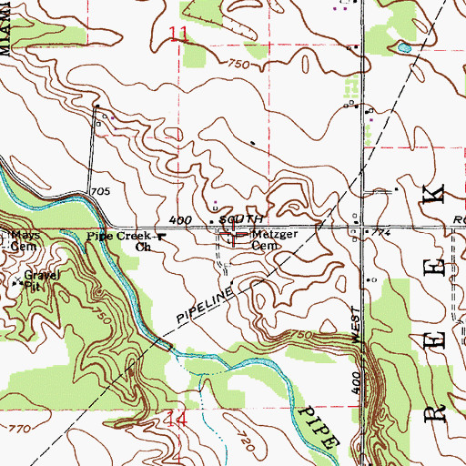 Topographic Map of Metzger Cemetery, IN