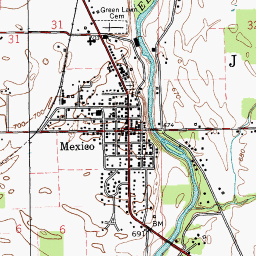 Topographic Map of Mexico, IN