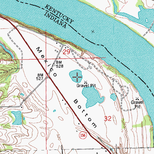 Topographic Map of Mexico Bottom, IN