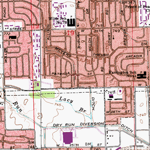 Topographic Map of Meyers Ditch, IN