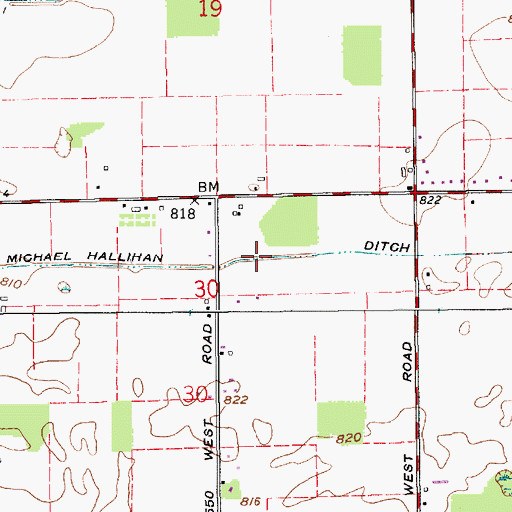 Topographic Map of Michael Hallihan Ditch, IN