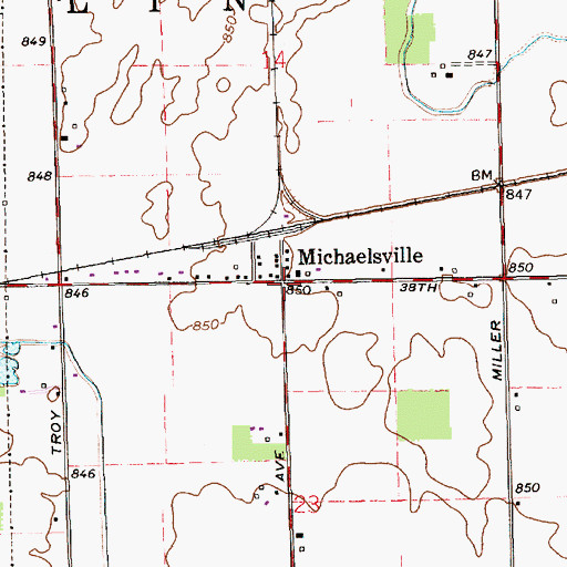Topographic Map of Michaelsville, IN