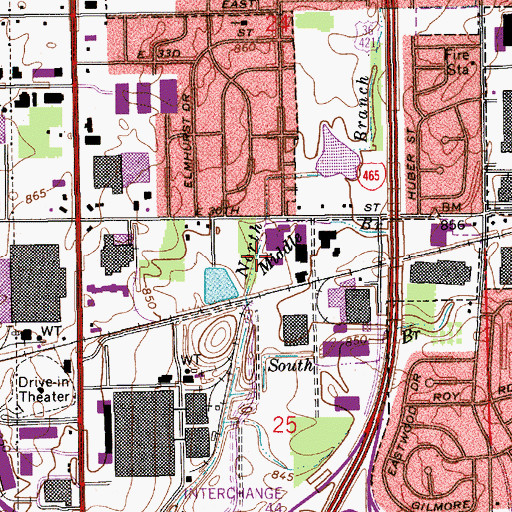 Topographic Map of Middle Branch Pleasant Run, IN