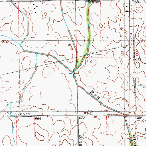 Topographic Map of Middle Branch Stony Run, IN