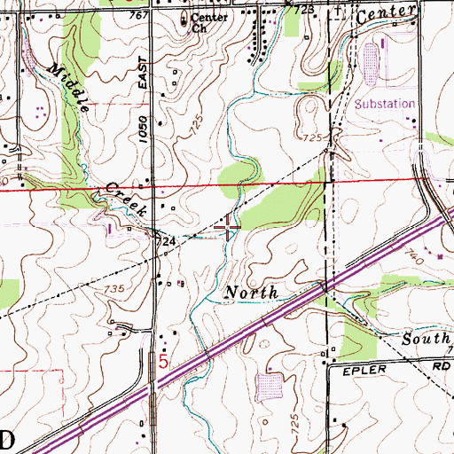Topographic Map of Middle Creek, IN