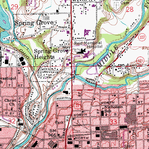 Topographic Map of Middle Fork East Fork Whitewater River, IN