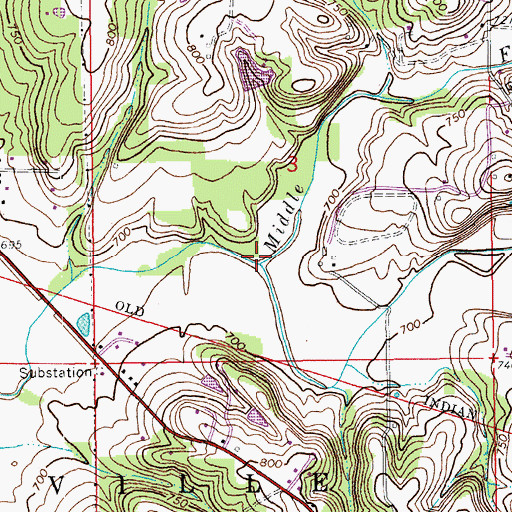 Topographic Map of Middle Fork Indian Creek, IN