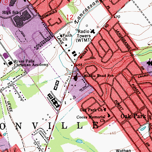 Topographic Map of Middle Road School, IN